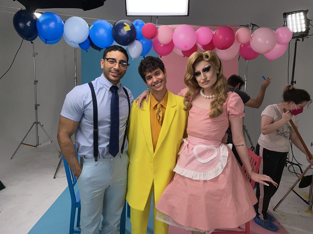 Laith Ashley, Ezra Michel and Gottmik on the set of