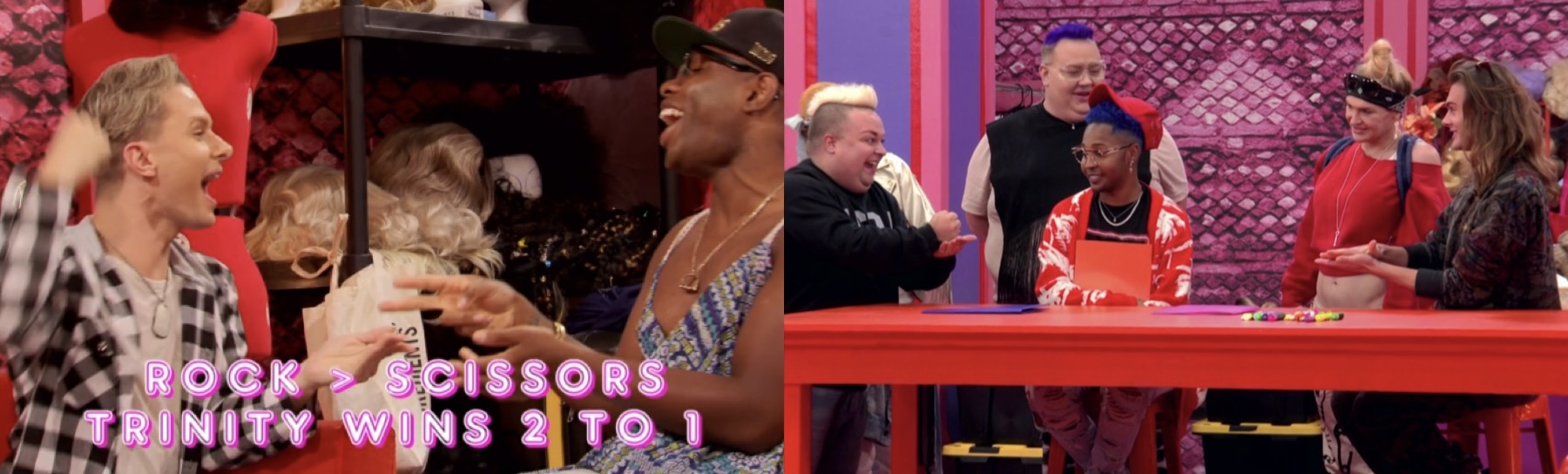 Monet and Trinity and Ginger and Scarlet playing rock paper scissors.