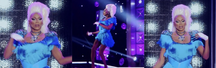 Ru voguing down the runway.