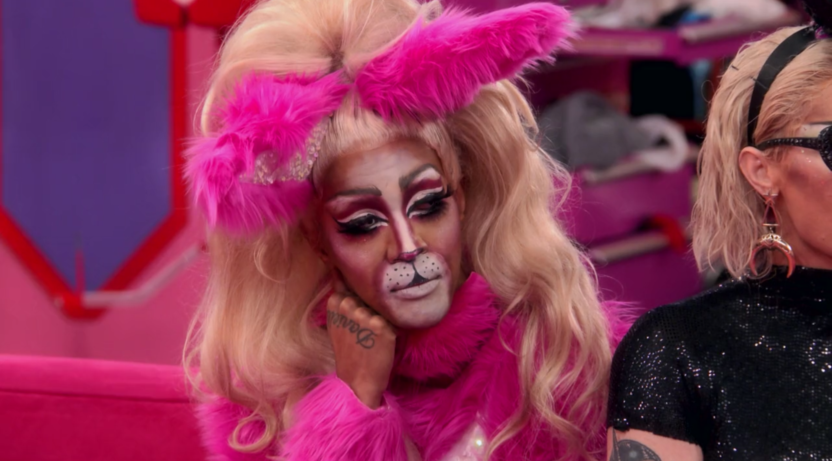 Trinity mad while dressed as a cat.