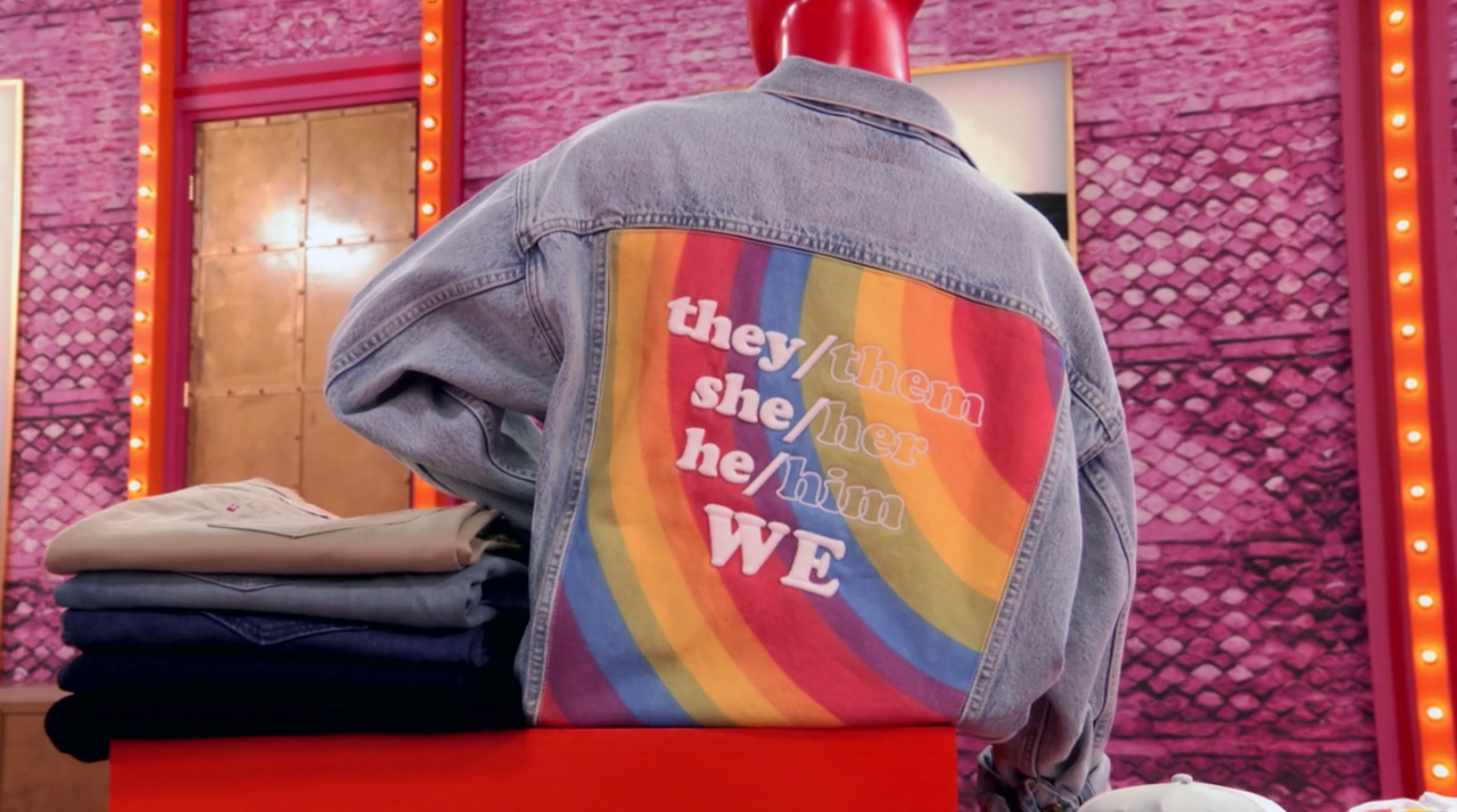 A jacket reading