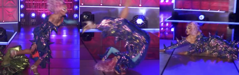 Kylie turning a fall into a somersault.